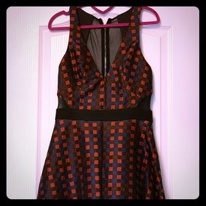 ABS Sz 8 A line checked dress w/sheer back&sides